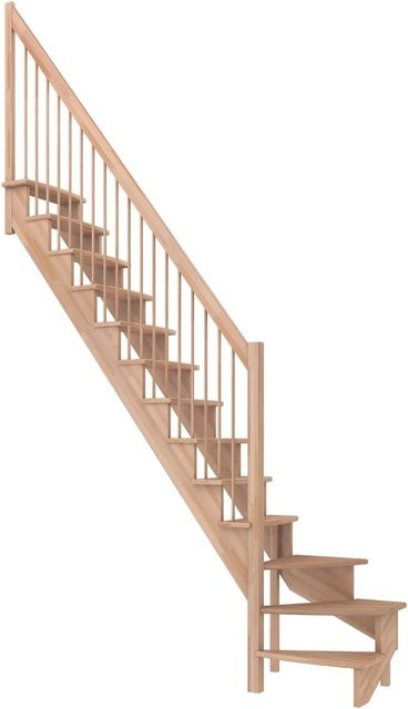 Dolle Raumspartreppe Lyon 1/4-gewendelt mit Holzgeländer aus Buche in Braun, Höhe: 75 cm - Bild 1