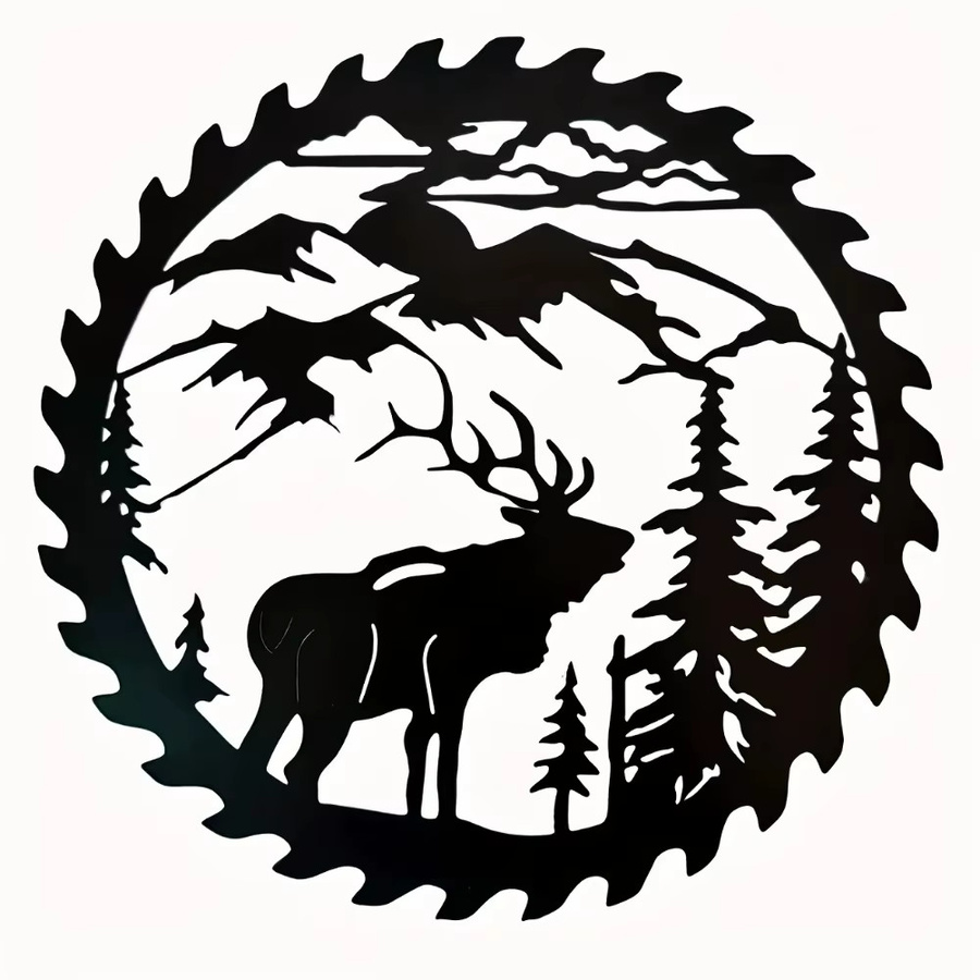 HELLOYOUNG Metall Wandkunst Hirsche im Wald mit Kiefern als hängendes Dekor in Schwarz - Bild 3