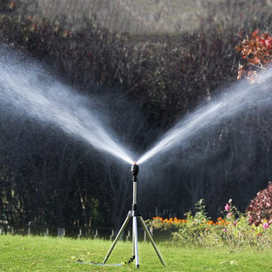 TUBEBEANS Automatischer 360-Grad Garten-Sprinkler mit Edelstahl-Stativ-Set in Silber für kreisförmige Bewässerung von Rasen und Garten - Bild 3
