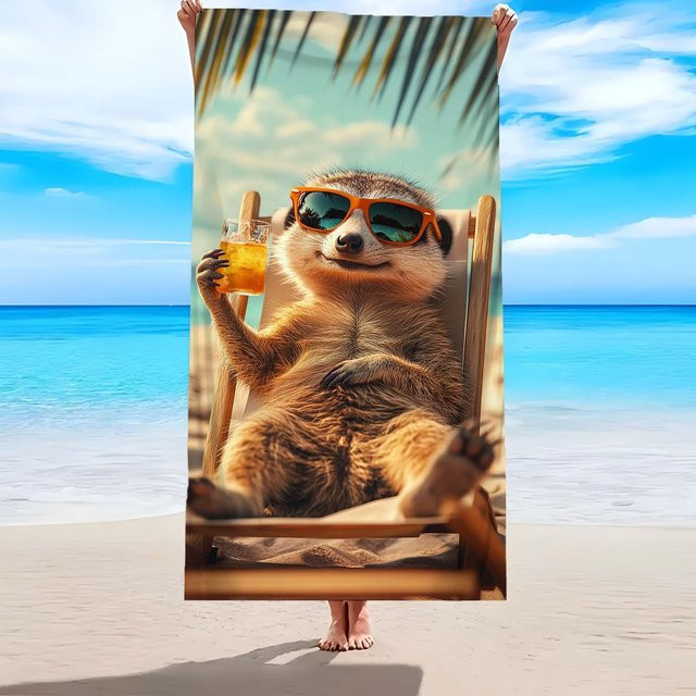 Ka Chen Muda Strandtuch Erdmännchen Motiv aus Polyester, schnelltrocknend und weich, B: 40 cm, H: 60 cm - Bild 1