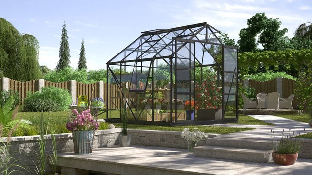 Vitavia Gewächshaus Jupiter 6700 in Schwarz mit 6,7 m² Fläche und 3 mm ESG Sicherheitsglas - Bild 1