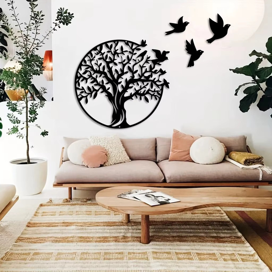 DDPNKL Wanddekoration Baum des Lebens aus Metall in Schwarz, modernes florales Design für Garten und Haus - Bild 4