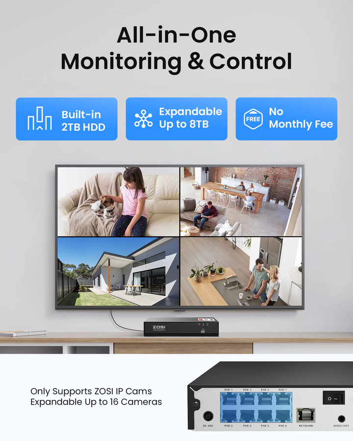 ZOSI 4K PoE CCTV Sicherheitskamerasystem C220 mit 8MP IP-Kameras für Innen und Außen, 2-Wege-Audio, 8CH NVR (16CH erweiterbar), Farbe: Weiß - Bild 6