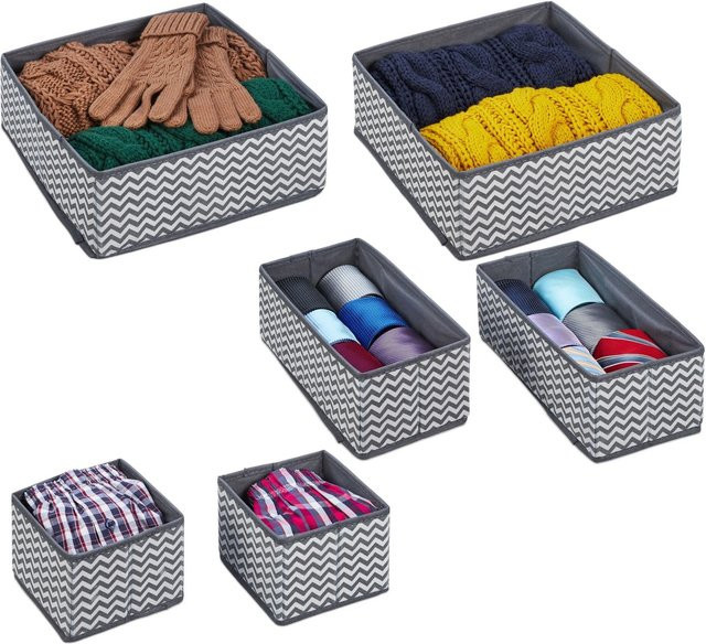Relaxdays Schubladen Organizer aus Vlies und Pappe, 6er Set, Grau Weiß, B: 28 cm, T: 28 cm, H: 12 cm - Bild 1