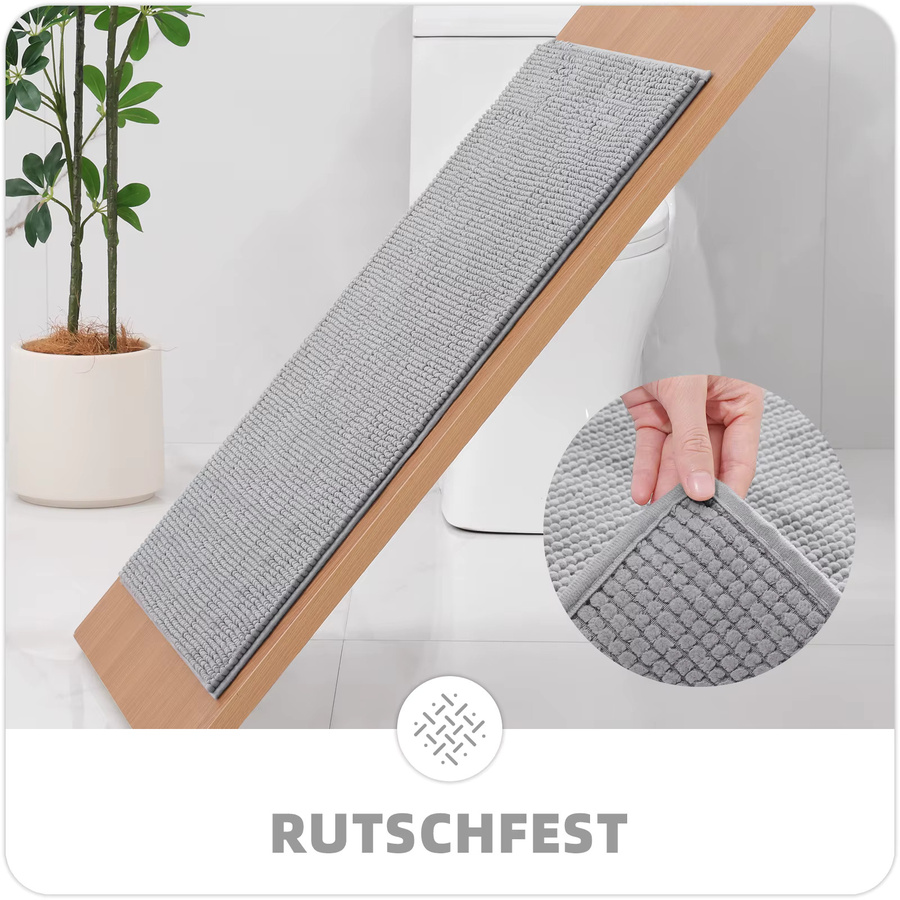 Olanly Luxus-Chenille-Badematte in Schwarz und Grau, superweich, saugfähig und schnell trocknend - Bild 2