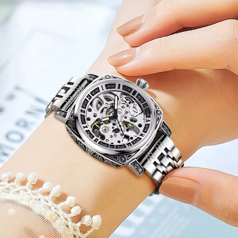 LUOLINGONGJUE Armbanduhr Automatik, Edelstahl, Schwarz, Damen - Bild 2
