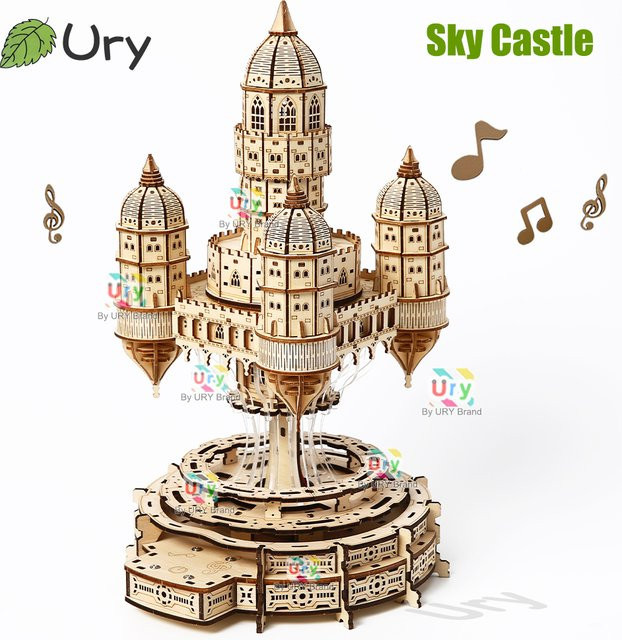 ury 3D-Holzpuzzlehaus Königliches Himmelschloss, elektrisch drehbar, mit Licht, ab 14 Jahren - Bild 1