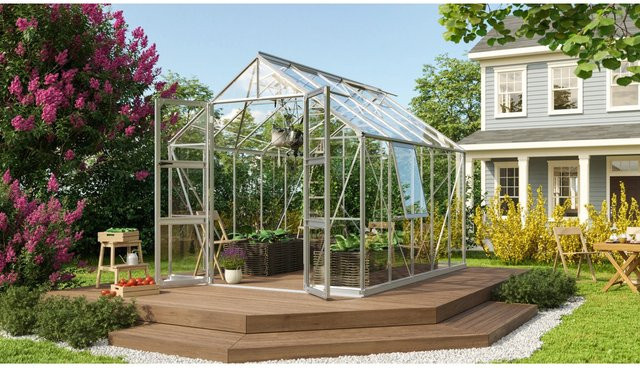 Vitavia Gewächshaus Olymp 8300 mit Fundament und Regenrinnen aus eloxiertem Aluminium und Sicherheitsglas mit Satteldach, 8,3 m² - Bild 1
