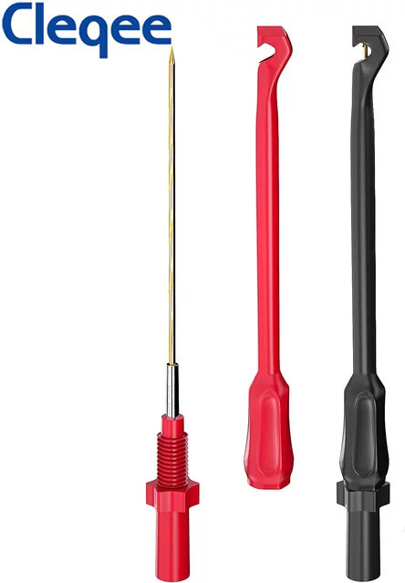 Cleqee P30036A Testklemmen Set aus 2 Stück, zerstörungsfreie drahtdurchdringende Rückspitzen mit 4mm Buchse in Rot und Schwarz - Bild 1