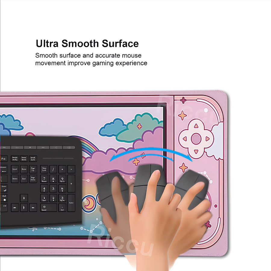 Riccu Schreibtischunterlage XXL Mond und Sterne in Rosa, Kawaii Ästhetik Mauspad für PC und Gaming - Bild 3