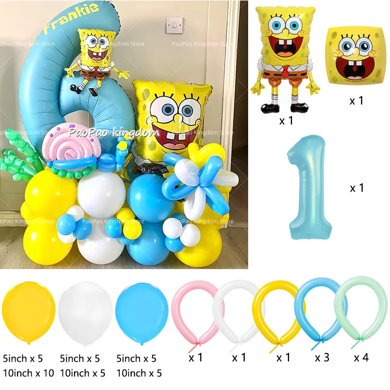 Potdemiel SpongeBob Party Ballon-Set für Kinder mit bunten Folienballons als Geburtstags-Deko-Zubehör - Bild 2