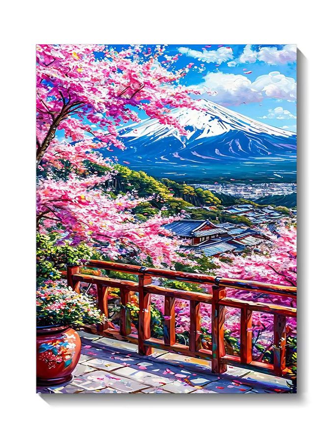 QIZITENG Diamantgemälde DIY Mount Fuji und Kirschblüten als Hausmosaik für Erwachsene - Bild 3