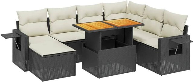 vidaXL 8-teilige Garten-Sofagarnitur in L-Form mit Kissen und Couchtisch, Schwarz, Poly-Rattan mit Metallrahmen - Bild 1