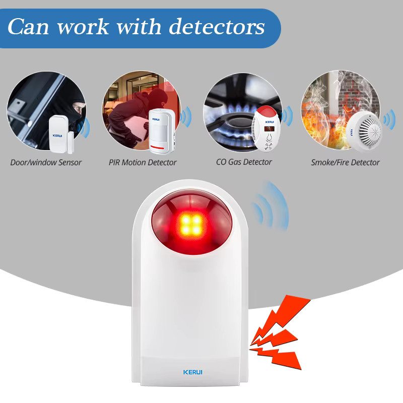 KERUI J008 Drahtlose Sirene mit Blitzlicht für Indoor und Outdoor, 110dB Alarmsystem in Weiß - Bild 3