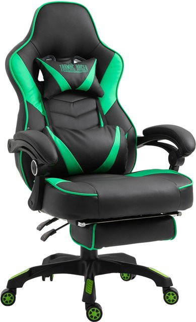 TPFLiving Bürostuhl Tilmann Ergonomischer Schreibtischstuhl aus Kunstleder mit Kopfstütze und Fußring in Schwarz/Grün - Bild 1