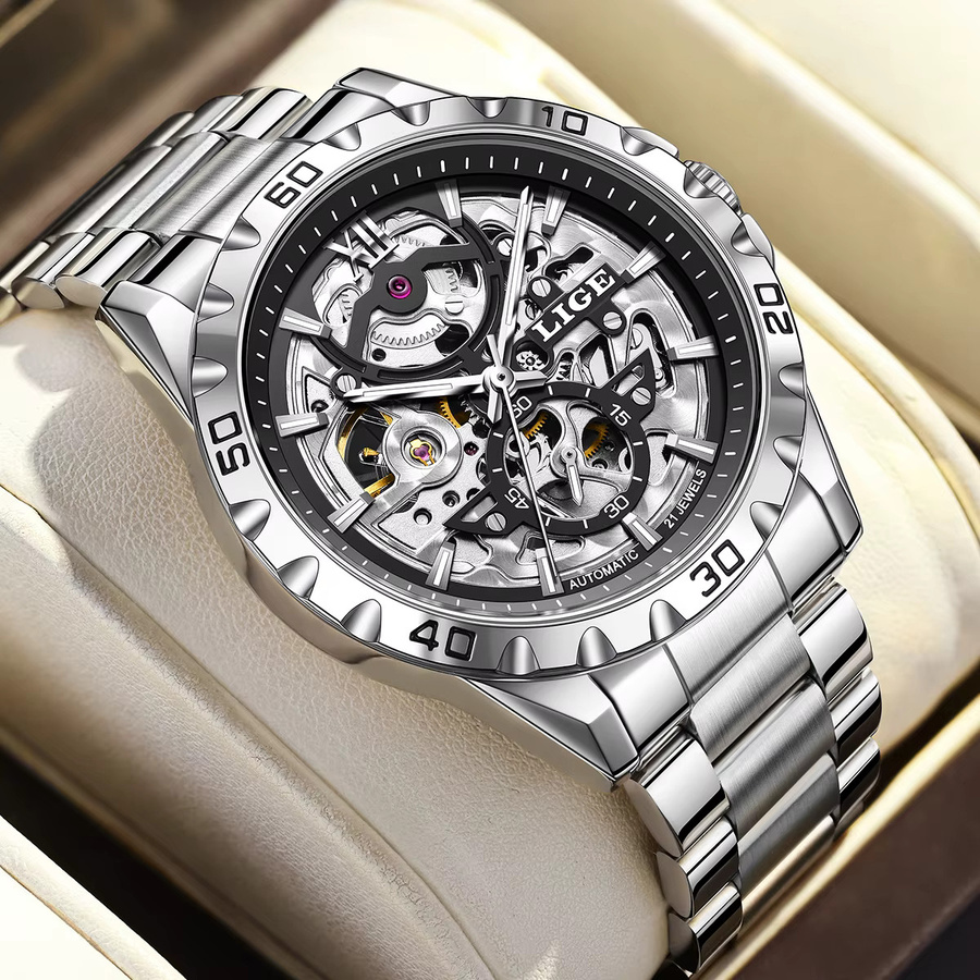 LIGE Ringuhr, Automatik, Edelstahl, Schwarz, Herren - Bild 2