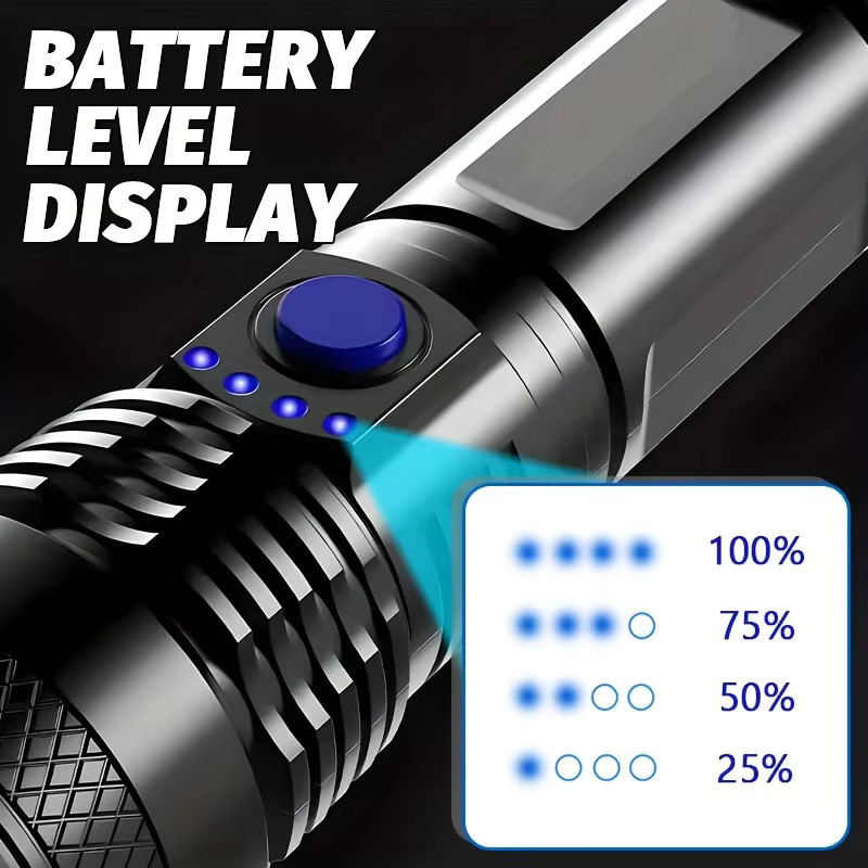 Heinast Taktische LED-Taschenlampe in Schwarz mit wiederaufladbarem Akku und Metallgehäuse - Bild 5