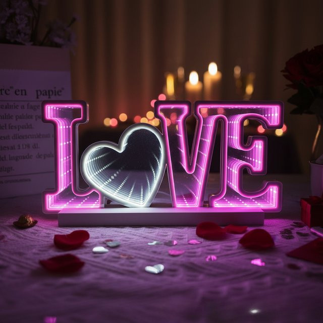 Love 3D-Spiegel-LED-Schild in Hot Pink und Weiß mit USB-Anschluss und Schalter zur Dekoration für Schlafzimmer und Wohnzimmer - Bild 1