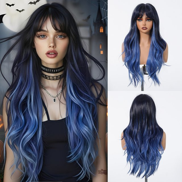 EASIHAIR Perücke, lang gewellt mit Pony, blau-schwarz, Damen - Bild 1