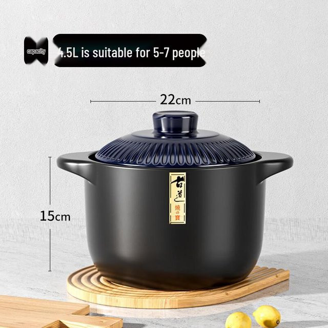 WUHE Japanischer glasierter Tontopf Casserole aus Keramik, Schwarz, 4,5 l - Bild 1