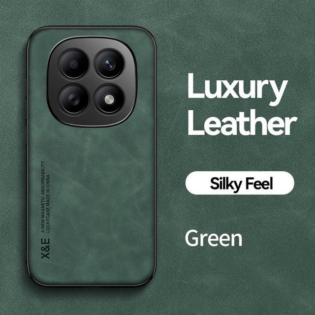 Stoßfeste Magnet-Lederhülle für Xiaomi Redmi Note 15 Pro+, Note 14, Note 13 Pro 5G mit Auto-Halterung in Grün - Bild 1