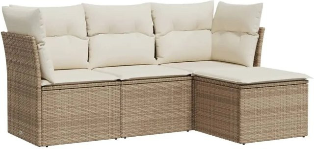 vidaXL 4-teilige Garten-Sofagarnitur in L-Form aus Poly-Rattan mit Kissen in Beige-Creme - Bild 1