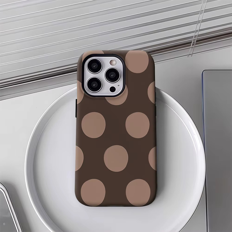 Handyhülle mit braunem Punktemuster für Apple iPhone 12 bis iPhone 17 Pro Max Plus mit doppelschichtiger Rückseite - Bild 3