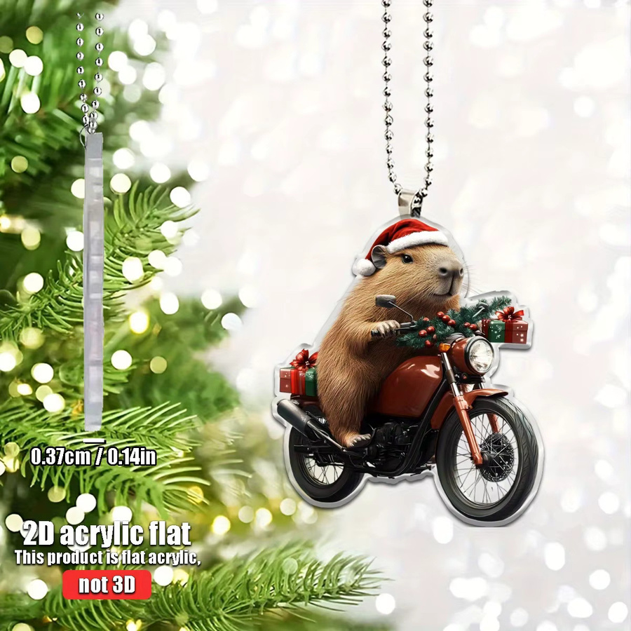 Weihnachtsbaum Anhänger Capybara auf Motorrad mit Weihnachtsmütze aus Acryl - Bild 5