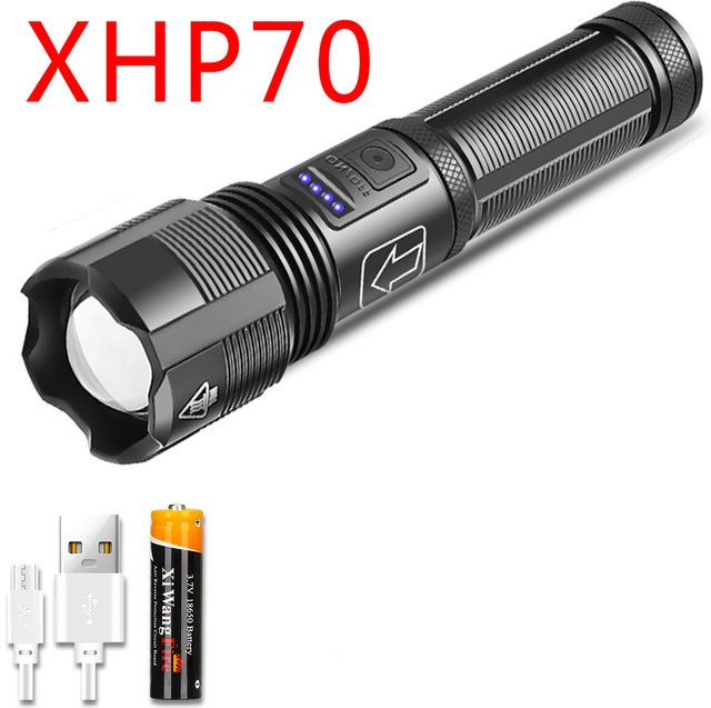 XIWANGFIRE Taktische Jagd-Taschenlampe aus Aluminiumlegierung mit 4-Kern-LED, USB wiederaufladbar und zoombar, Schwarz - Bild 1