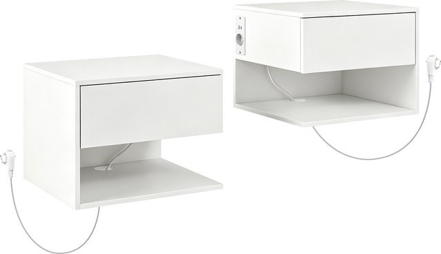 HOMCOM Set mit 2 hängenden Nachttischen in Weiß mit Steckdosen, Schublade und offenem Fach, modernes Design für Schlafzimmer und Wohnzimmer, B/T/H: 40 x 35 x 30 cm - Bild 1