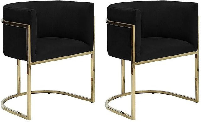 Vente-unique Stuhl Peria in Schwarz mit Samtbezug und Armlehnen, Farbe: Schwarz und Goldfarben - Bild 1