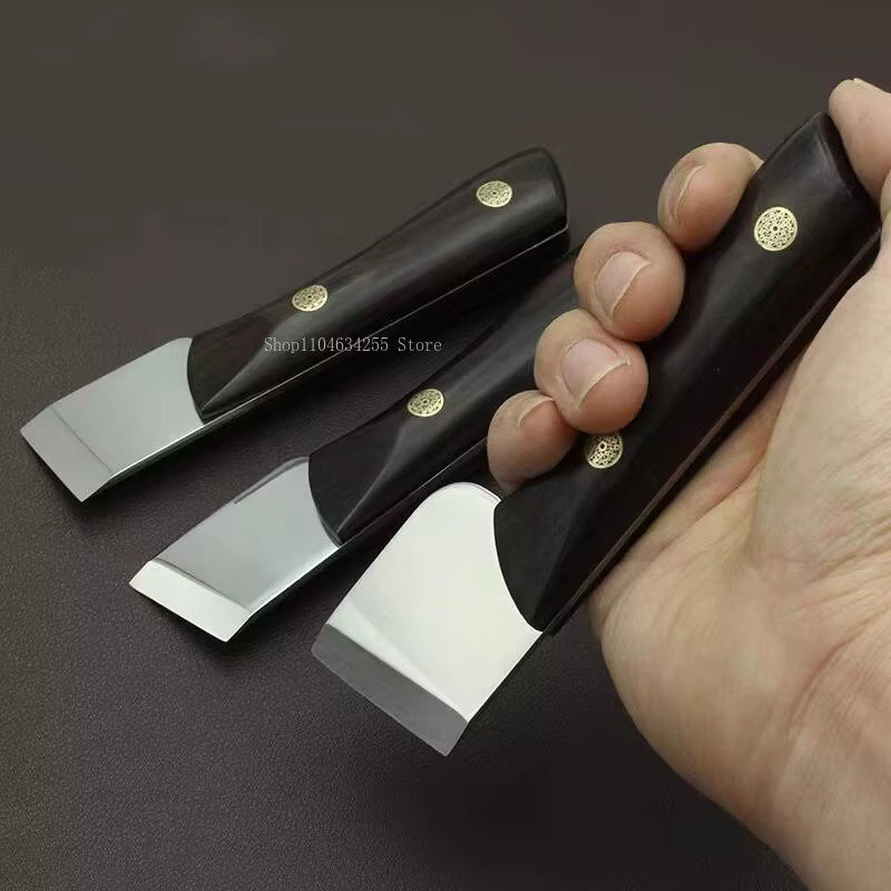 Leder-Schneidemesser für DIY Leathercraft mit Holzgriff und Stahlklinge in Schwarz - Bild 2
