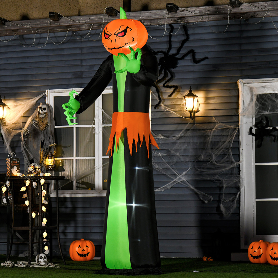 HOMCOM Aufblasbarer Halloween Kürbis mit LED Gespenst, Grün, Schwarz, H x B x T: 270 x 100 x 96 cm - Bild 2