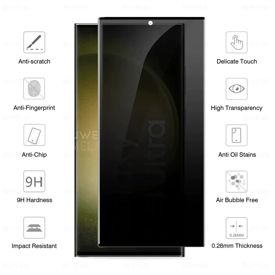 2er-Set Samsung Galaxy S23 Ultra und S24 Ultra sowie S24 Plus 5G Privatsphäre Panzerglas Anti-Spion Displayschutz - Bild 5