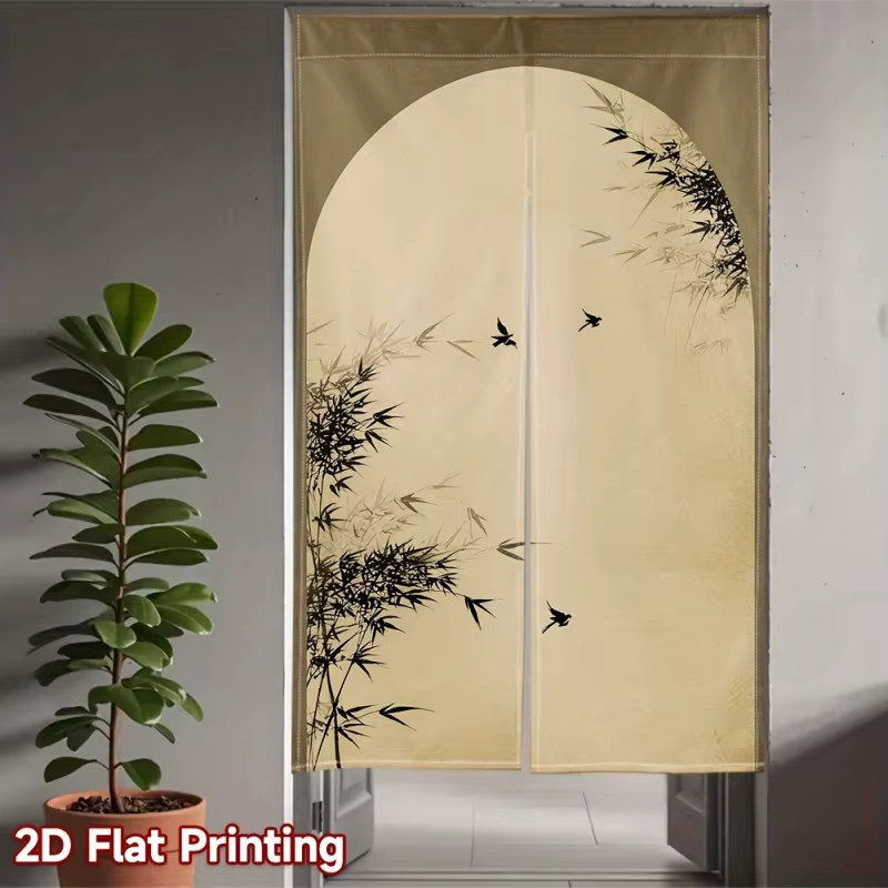 VIKAMA Chinesischer 2D-Flachdruck-Türvorhang in Beige als Zen-inspirierter Raumteiler für Wohnzimmer und Schlafzimmer, B: 90 cm, H: 150 cm - Bild 2