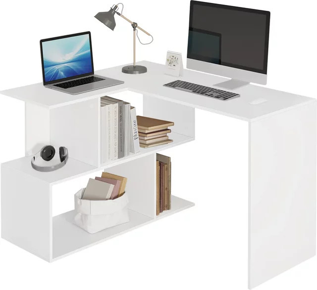 WOLTU Computer Schreibtisch mit Regalen in Weiß, moderner Arbeitsplatz für Home Office und Studium aus MDF - Bild 1