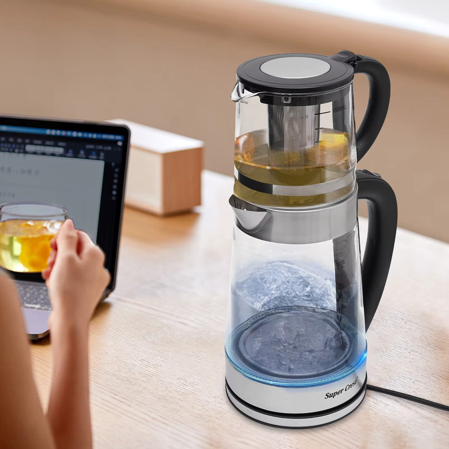 Bymaocar Elektrischer Glaskessel in Transparent, Tragbarer Wasserkocher mit 1500 W bis 1800 W für Heim und Büro - Bild 2