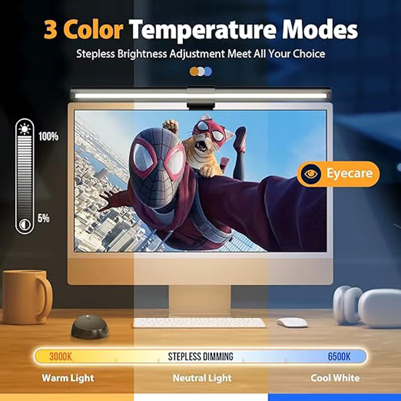 CANMEIJIA LED-Monitorleuchte mit Fernbedienung, gebogene RGB-Bildschirmleuchte in Schwarz, dimmbare Schreibtischlampe für Home-Office und Computer - Bild 2