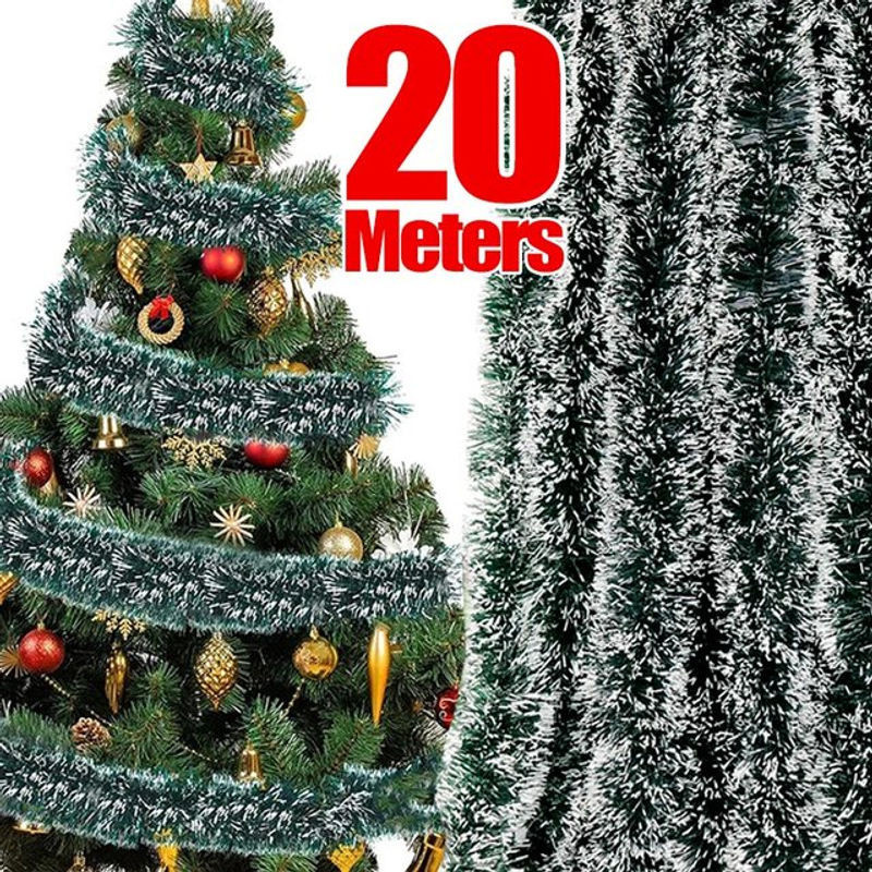 Grüne und weiße Weihnachts-Lametta-Bänder im Zuckerrohr-Design als hängende Girlanden und Ornamente zur Weihnachtsbaum-Dekoration aus Kunststoff - Bild 1