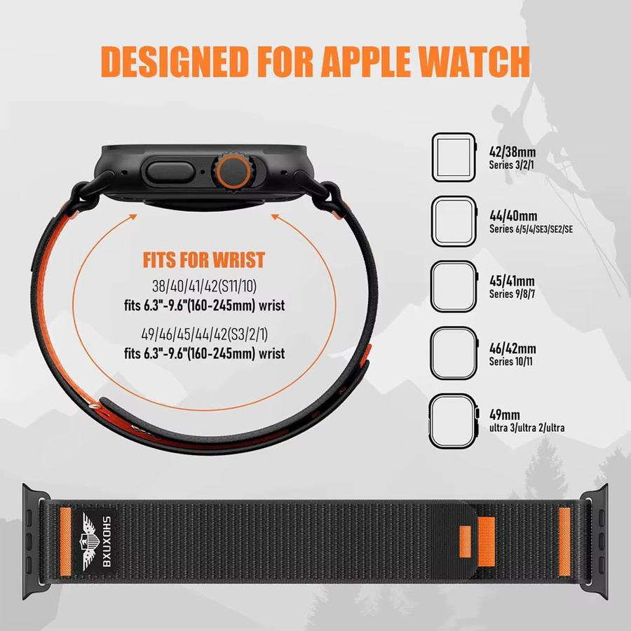 LCAPLE Uhrenarmband Nylon, Schwarz, Sport-Loop für Apple Watch - Bild 4