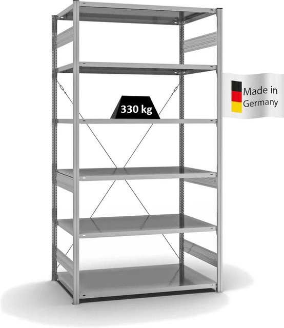 PROREGAL Fachbodenregal Stecksystem T-Profil Heavy-Duty, verzinkt, H x B x T: 250 x 130 x 80 cm, 6 Ebenen, einseitig nutzbar - Bild 1