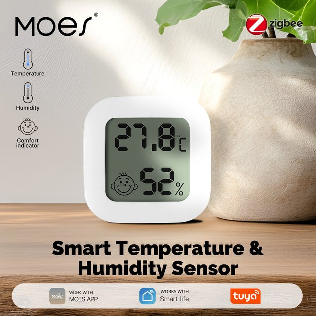 MOES Zigbee Tuya Smart Temperatur- und Feuchtigkeitssensor mit LCD-Display in Weiß zur App-Fernüberwachung via Smart Life App - Bild 1