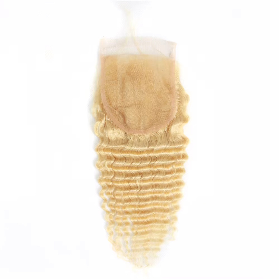 613 Blonde 4x4 Deep Wave Closure, 100% Brasilianisches Echthaar, Transparente Spitze mit Baby Hair - Bild 2