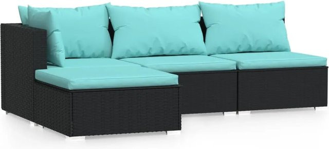 vidaXL 4-tlg Garten-Lounge-Set in U-Form aus schwarzem PE-Rattan mit Kissen und pulverbeschichtetem Stahlgestell - Bild 1