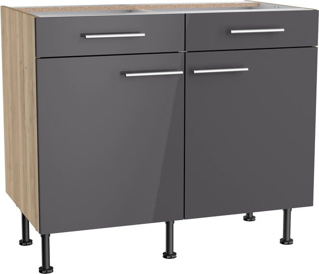 Optifit Küchen-Unterschrank Jonte in Anthrazit-Wildeiche, B/T/H: 100 x 58,4 x 87 cm - Bild 1