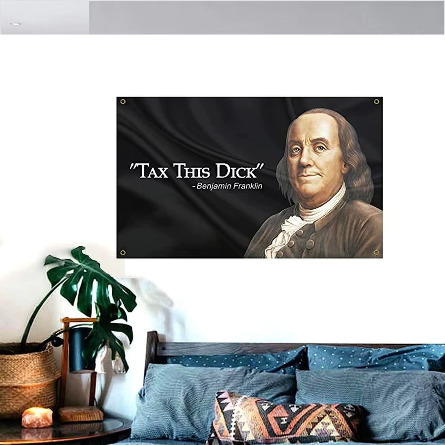 VIKAMA Benjamin Franklin Wandteppich im Vintage-Stil, minimalistische Kunst als Wanddekoration in Schwarz, Breite: 60 cm, Höhe: 60 cm - Bild 2