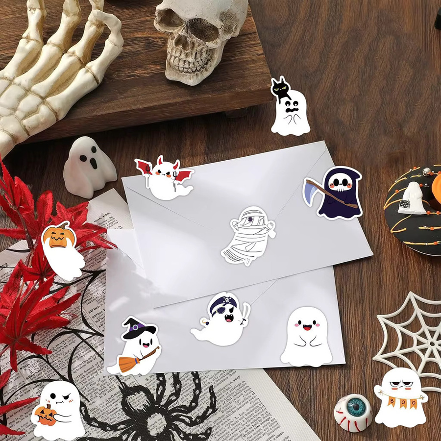 500 Stück Halloween-Geister und Weihnachts-Aufkleber von LanLanStickersWorld in Multicolour als Klebeetiketten für Kinder, Süßigkeiten und Geschenke - Bild 3