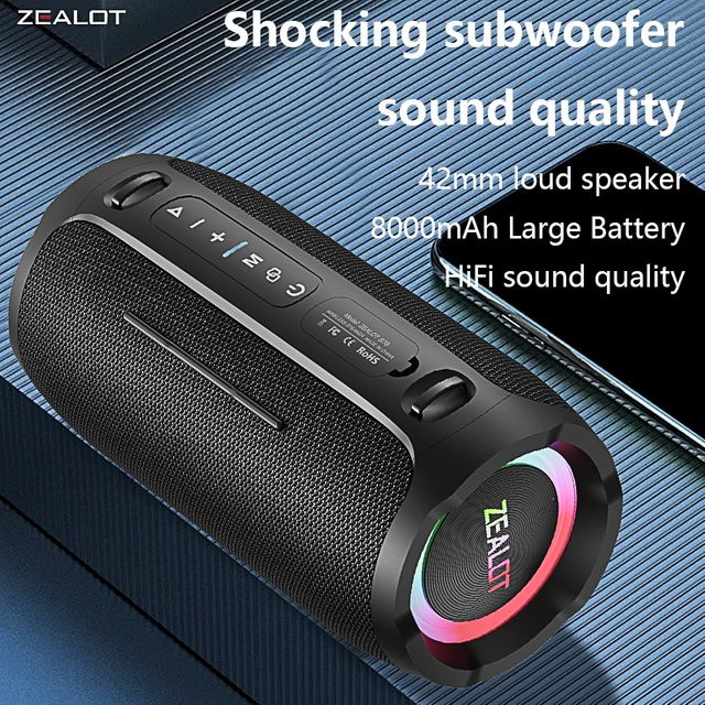 Zealot S76 Kabelloser Lautsprecher mit 50W HiFi-Klang, RGB-Licht und 8000mAh Akku in Schwarz - Bild 1