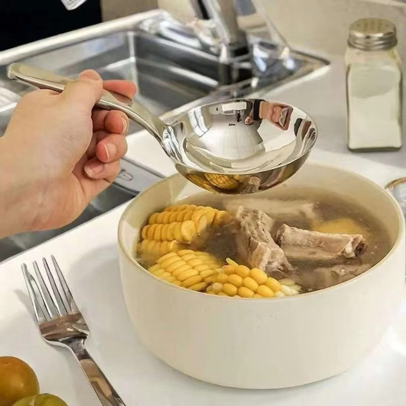 KuZHEN Parque Esslöffel aus Edelstahl in Silber, poliert, Kurzgriff Suppenkelle für Ramen und Bouillon - Bild 3