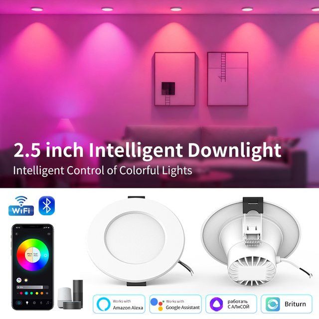 GGBEE Smart LED Einbaustrahler mit Wifi und Bluetooth, dimmbar, kompatibel mit Alexa und Google Assistant, 5W, Einbaumaß: 75-105 mm - Bild 1